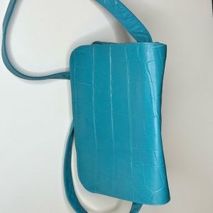 Woodward and Lothrop Turquoise Leather Handbag